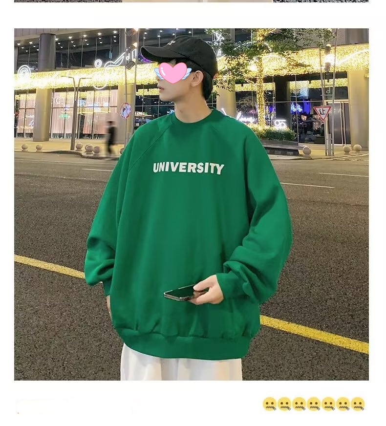 boy Men's Hoodless Crew Neck Zhongshan Sweatshirt Fleece Lined Thickened Autumn Winter Base Shirt Loose Long Sleeve T-Shirt_voghion.com