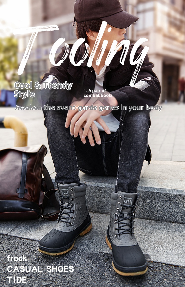 ShoeGlobe Cross-Border Russland Ukraine Herbst Winter Schwarzer Herren-Flachabsatz mit rutschfester Sohle, verdickter Schaft, griffig, für Wanderungen, sofort lieferbar_voghion.com