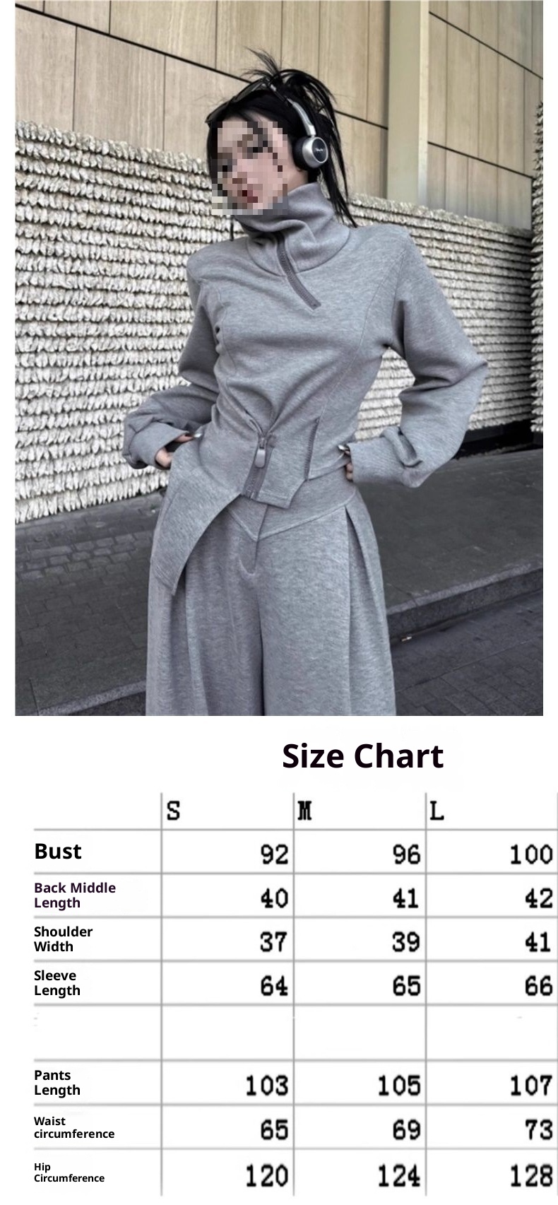 001 Spring And Autumn New Korean Plus Size Niche Design Sports Style Gray Sweatshirt Wide-Leg Pants Set For Women_voghion.com
