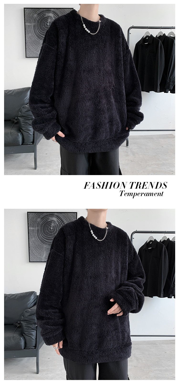 boy Y25Pexrozna Trendy Brand Autumn Winter Couple Lamb Wool Men Fleece Warm Round Neck Sweatshirt Loose Jacket_voghion.com