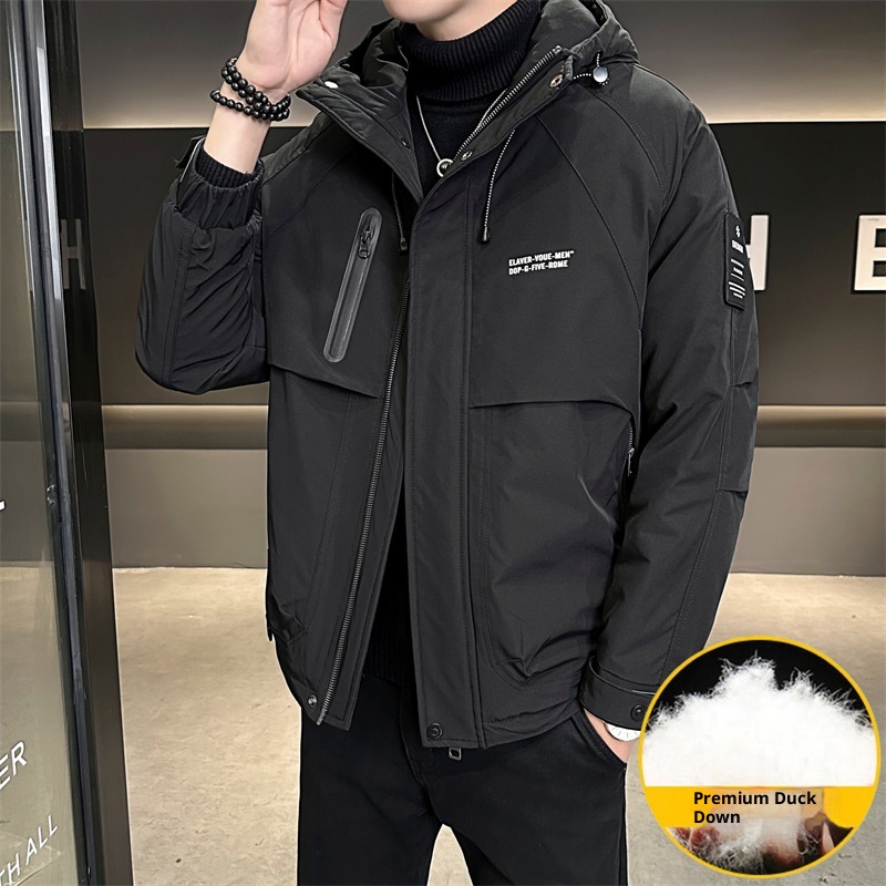 Winterdaunenjacke im gleichen Stil für Herren, trendige Marke, attraktive Kapuzenjacke, Arbeitskleidung, dicker, warmer Mantel_voghion.com