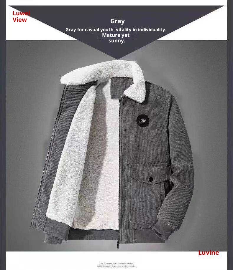 1 2025 Nuova giacca da lavoro casual in velluto a coste da uomo, foderata in pile, per autunno inverno, per uomini giovani e di mezza età_voghion.com