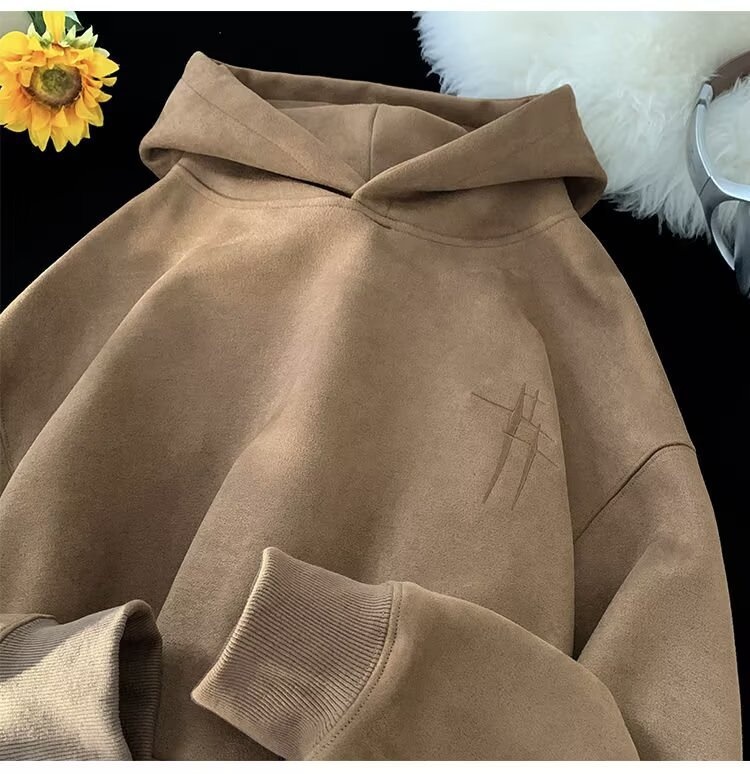 boy Heavyweight Suede Embroidered Sweatshirt For Men, Autumn American Trendy Brand Versatile Hoodie, High Street Lazy Style_voghion.com