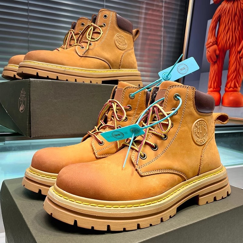 ShoeGlobe High-Top Martin Unisex Gelbe Trekking-Sportschuhe Rutschfeste Herrenstiefel Outdoor Wandern_voghion.com