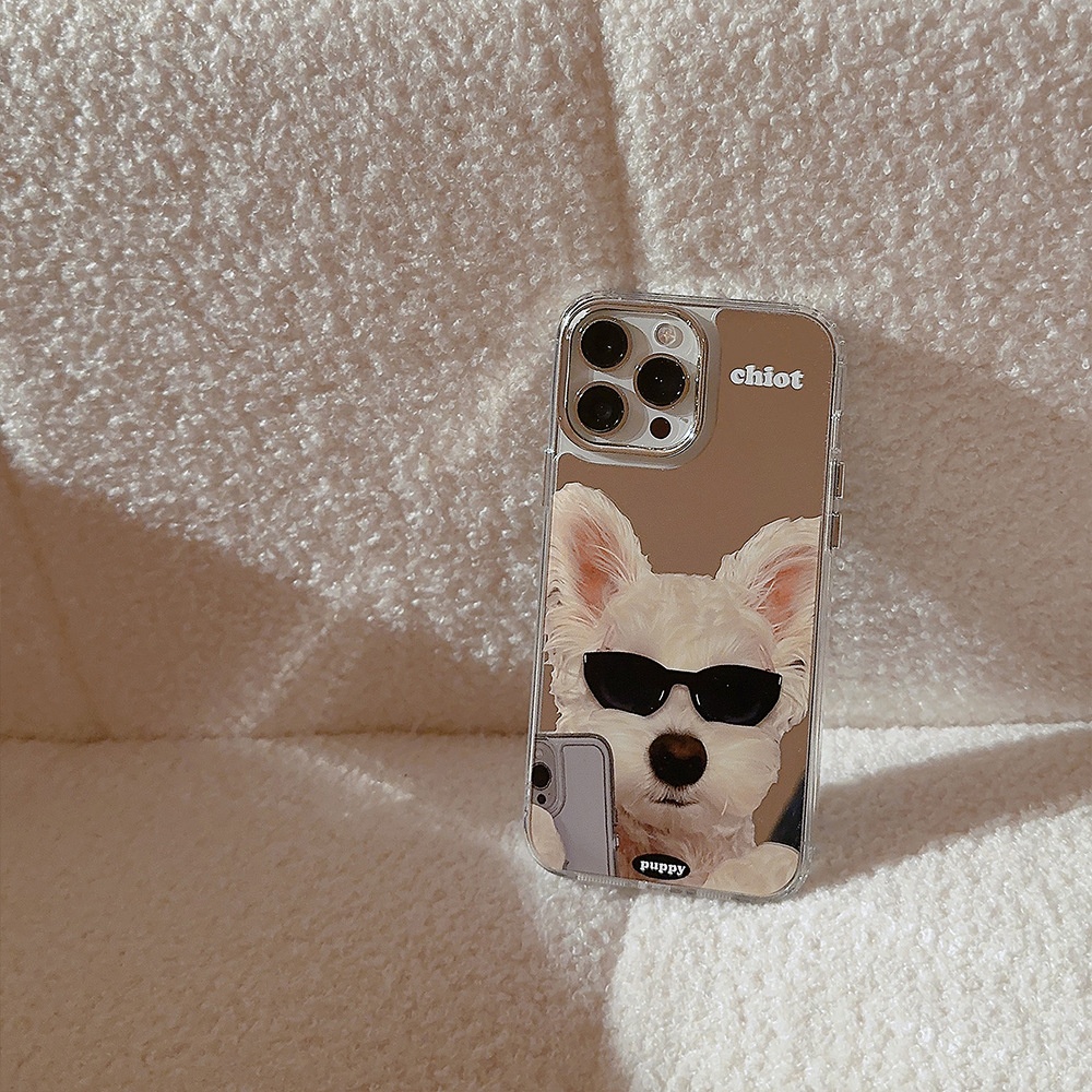 TechGlobe compatibile con 15 Pro Phone Case Max Occhiali da sole Cane iPhone 16 Copertura completa 13 Trendy Cool Personality 14 Specchio_voghion.com