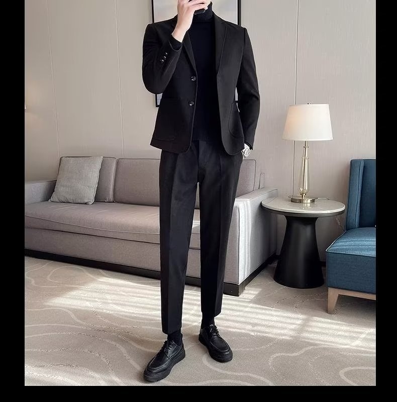 1 Yeni Küçük Yün Ceket Erkek Üstü İlkbahar ve Sonbahar Moda İş Günlük Resmi Takım Elbise Erkek_voghion.com