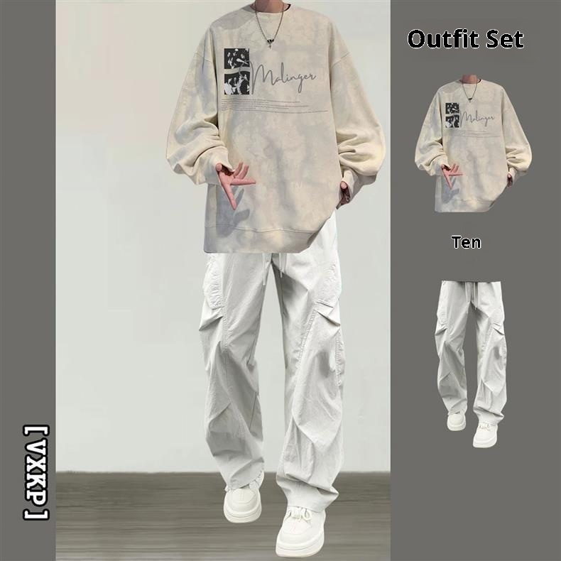 001 Handsome Tie-Dye Sweatshit Set Fo Men Tendy Band Outfit New Ameican Style Fleece Jacket Clothing Matching Men's_voghion.com