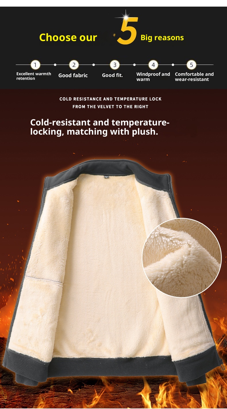 001 Fleece-Lined Thickened Lamb Wool Sports Suit For Men, Casual Stand Collar Sweatshirt, Running Nine-Point Long Pants,_voghion.com