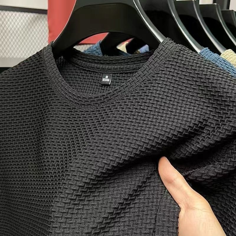 Maglietta da uomo in seta ghiacciata, manica corta, 2025, nuova estate, in jacquard di bambù, traspirante, elasticizzata, versatile_voghion.com