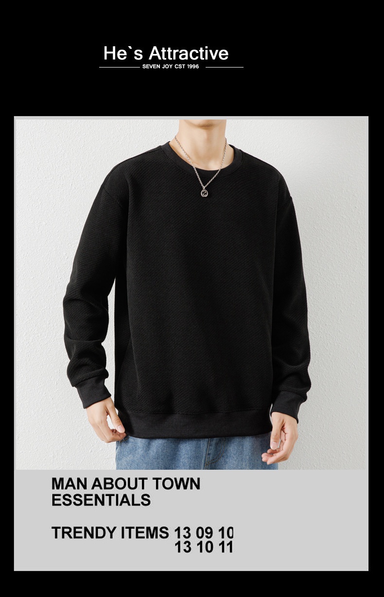 boy Autumn Winter New Thickened Crew Neck Youth Waffle Men's Loose Pullover Long Sleeve Sweatshirt Wholesale_voghion.com