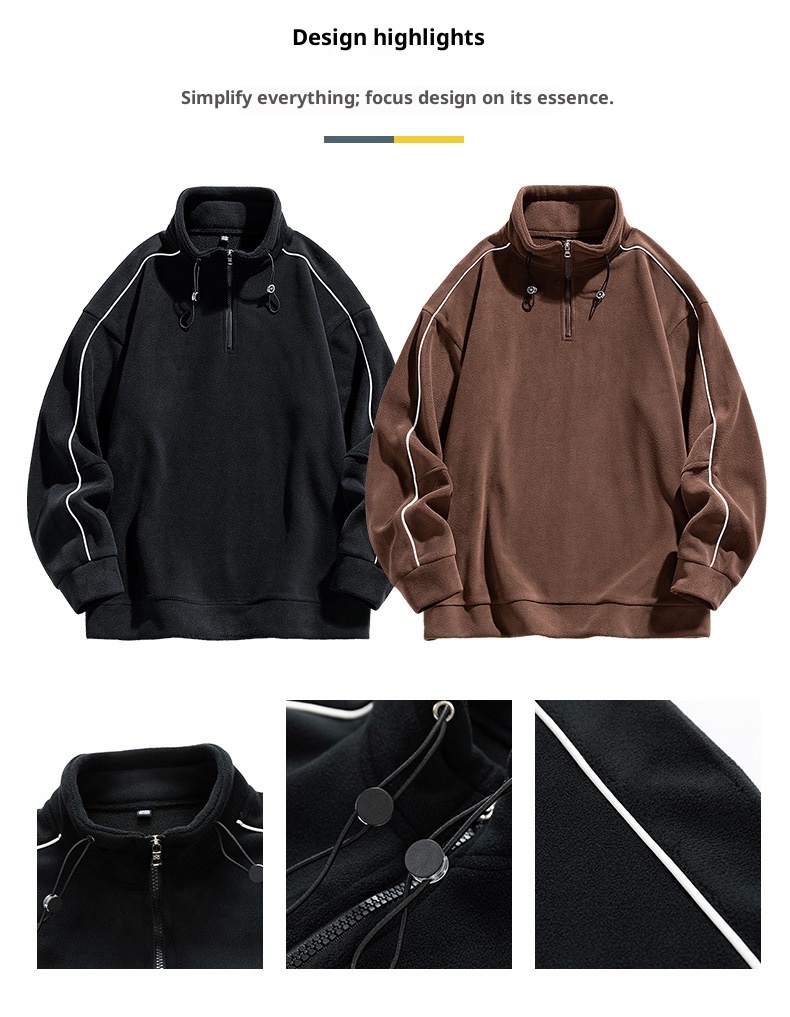 boy Boy Stand Collar 2023 New Men's Sweatshirt Winter Polar Fleece Half Zipper Warm Base Shirt Men_voghion.com