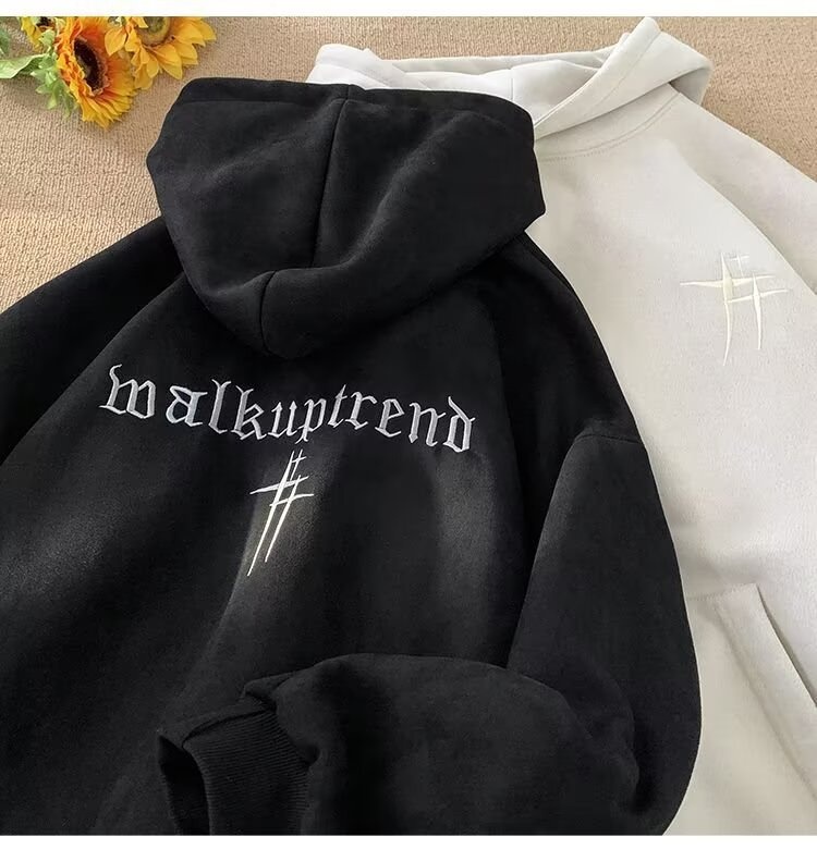 boy Heavyweight Suede Embroidered Sweatshirt For Men, Autumn American Trendy Brand Versatile Hoodie, High Street Lazy Style_voghion.com