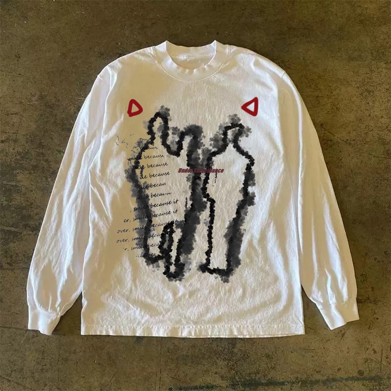 boy Boy 260g Pure Cotton Non-See-Through American Retro Printed Sweatshirt Women Spring And Autumn Long Sleeve T-Shirt For Men_voghion.com