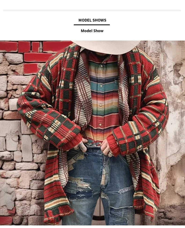 1 Foreign Trade Herbst Winter Herrenmode Karierte Strickjacke Lang Locker Übergröße Pullover Jacke Herren SY0005_voghion.com