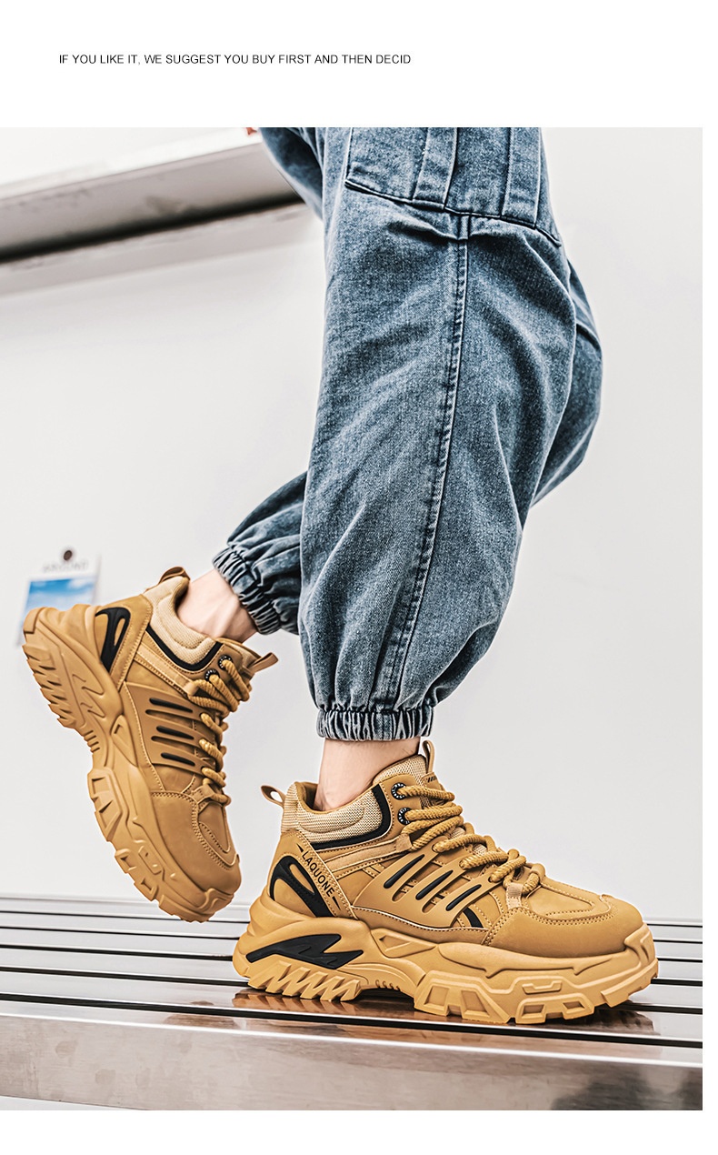 ShoeGlobe Autumn Waterproof Non-Slip Safety Shoes Men's High-Top Outdoor Hiking Sports Casual Thick-Soled Height-Increasing Martin_voghion.com