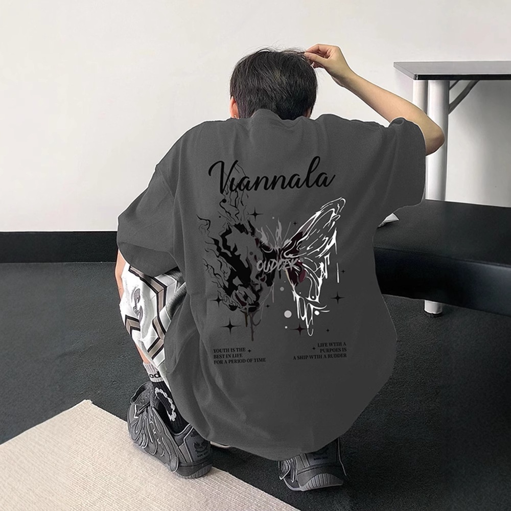 boy Boy Trendy Brand Cool Style T-Shirt For Men High-End Summer Cotton Butterfly Short American High Street Niche Five-Quarter_voghion.com