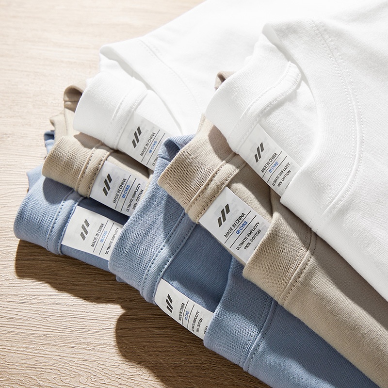 Boy Boy 230g Sonbahar Xinjiang Penye Pamuklu Ağır Sıklet Yuvarlak Yaka Düz Renk Uzun Kollu Erkek Tişörtü Bol Tabanlı Gömlek Bir_voghion.com