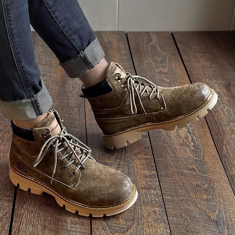 ShoeGlobe High-Top Martin Unisex Gelbe Trekking-Sportschuhe Rutschfeste Herrenstiefel Outdoor Wandern_voghion.com