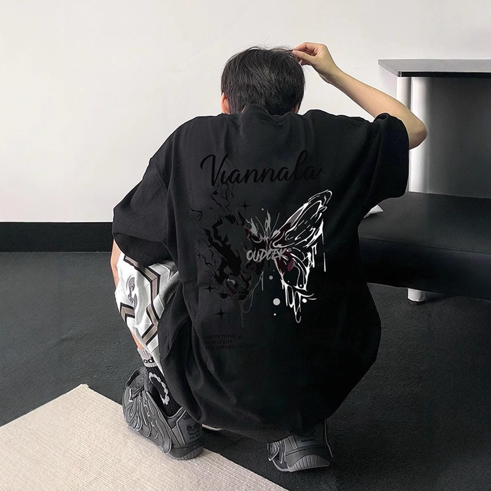 boy Boy Trendy Brand Cool Style T-Shirt For Men High-End Summer Cotton Butterfly Short American High Street Niche Five-Quarter_voghion.com