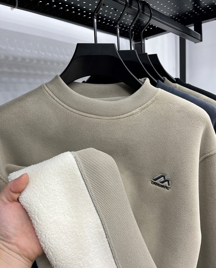 Felpa invernale da uomo con fodera in pile autoriscaldante, spessa, antifreddo, con scollo rotondo, [lana di alpaca] Bestseller_voghion.com