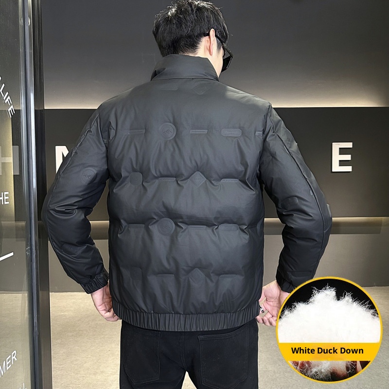 Neue, dicke, warme Winterjacke für Jungen mit Stehkragen, stylisch und lässig, weiß, mit Entendaunenfüllung – Herren-Oberbekleidung_voghion.com