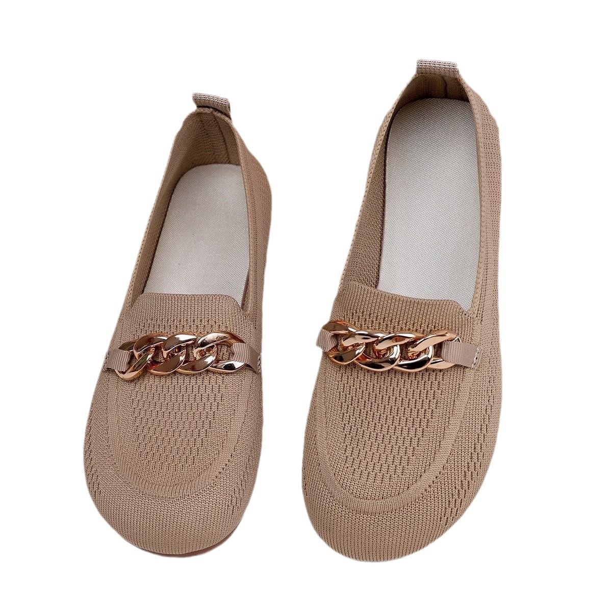 European And American Foreign Trade Large Size Chain Flat Shallow Mouth Single Shoes For Women Cross-Border Wide Toe Fly_voghion.com