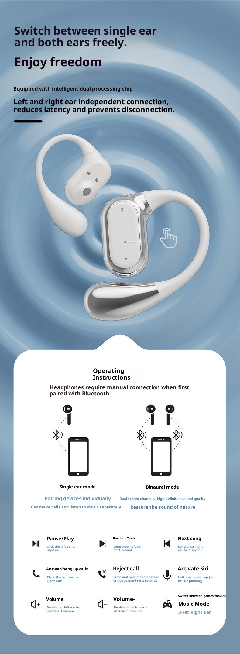 3c Q18 Bluetooth oordopjes over-ear met ANC ruisonderdrukking AI slimme vertaling stereo kleurenscherm draadloos_voghion.com