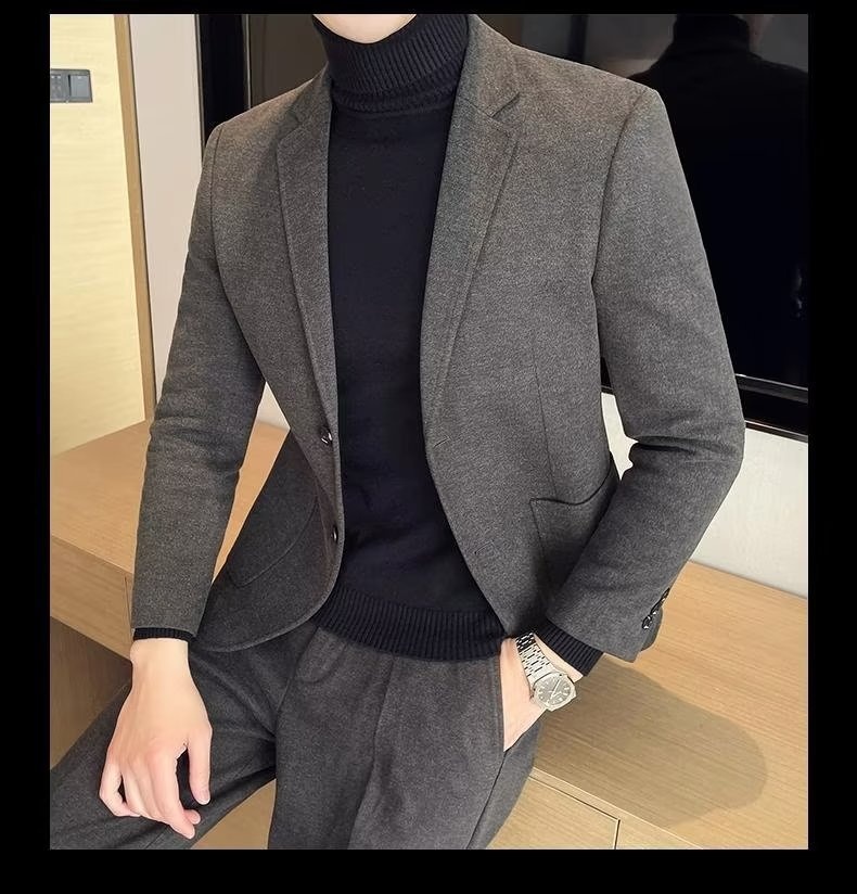 1 Yeni Küçük Yün Ceket Erkek Üstü İlkbahar ve Sonbahar Moda İş Günlük Resmi Takım Elbise Erkek_voghion.com