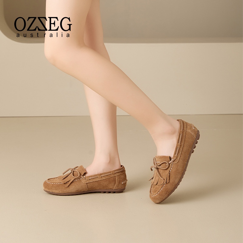OZZEG 2025 Spring New Comfortable Versatile Casual Genuine Leather Women's Loafers Tassel Single Shoes 25C06_voghion.com