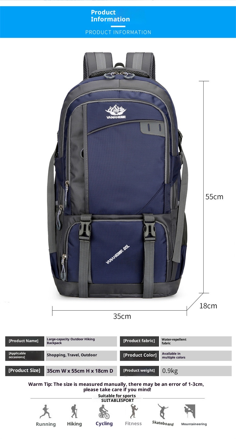 ActiveGo Sports Lare Capacity Water-Resistant Oxford Cloth Campin Backpack Men's Hikin Lon-Distance Travel Women's Luae_voghion.com
