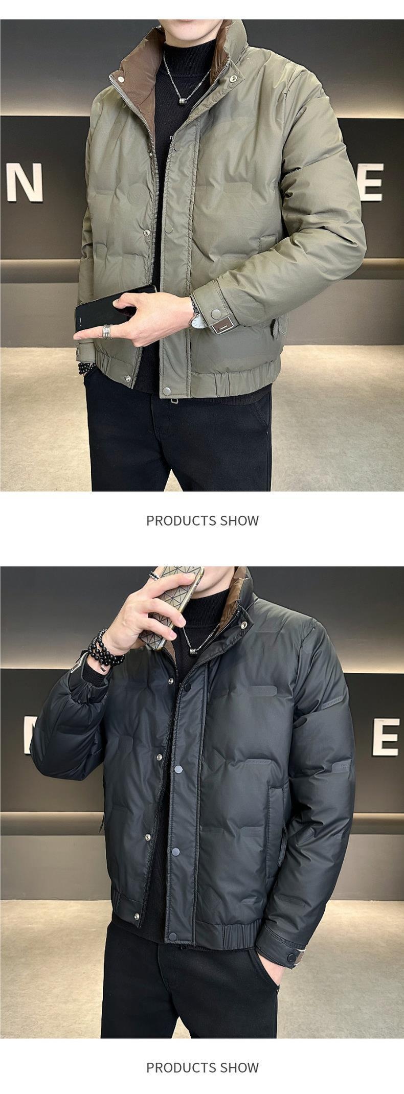 Neue, dicke, warme Winterjacke für Jungen mit Stehkragen, stylisch und lässig, weiß, mit Entendaunenfüllung – Herren-Oberbekleidung_voghion.com