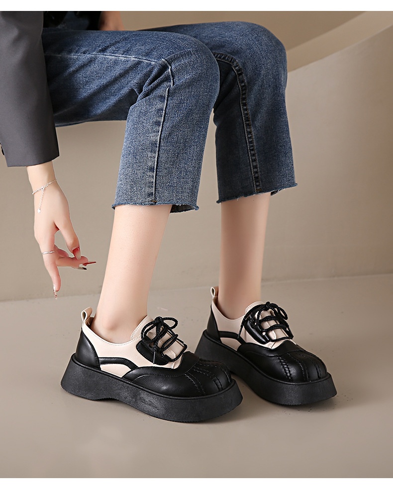 Shell Toe Dames Leren Franse Retro Dikke Zool Casual Enkel Schoenen Britse Stijl Leuke College Studenten Loafers_voghion.com