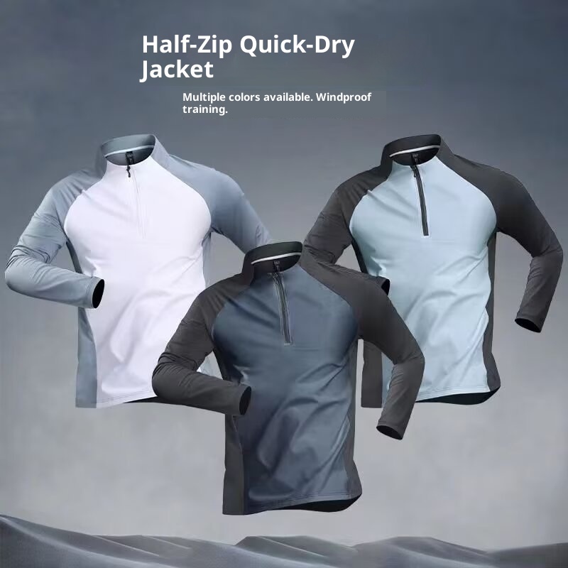 ragazzo Ragazzo Commercio Estero Mezza Cerniera Abbigliamento Taglie Forti Uomo Asciugatura Rapida Manica Lunga Primavera Autunno Estate Protezione Solare Sport Corsa_voghion.com