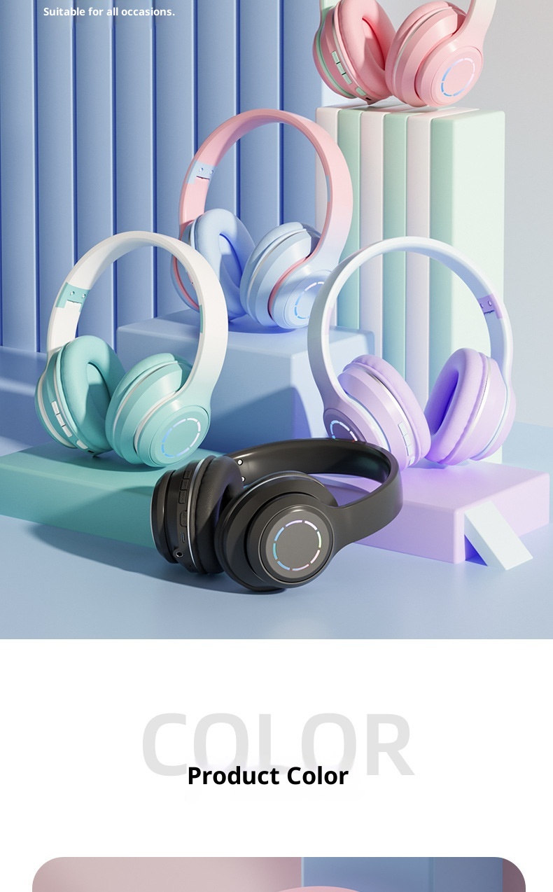 3c Nuovo caldo auricolare Bluetooth a colori sfumati wireless regalo cuffie pieghevoli all'ingrosso_voghion.com
