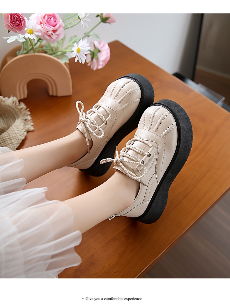 Shell Toe Dames Leren Franse Retro Dikke Zool Casual Enkel Schoenen Britse Stijl Leuke College Studenten Loafers_voghion.com