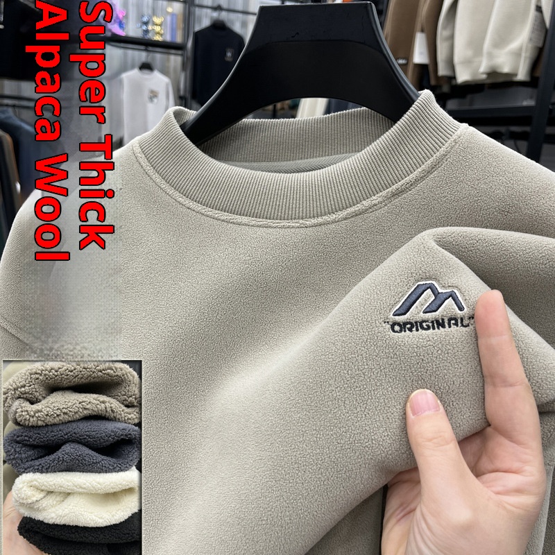 Felpa invernale da uomo con fodera in pile autoriscaldante, spessa, antifreddo, con scollo rotondo, [lana di alpaca] Bestseller_voghion.com