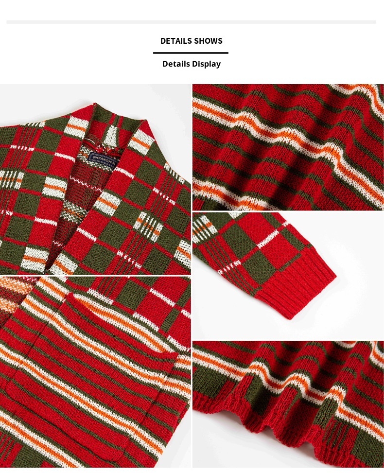 1 Foreign Trade Herbst Winter Herrenmode Karierte Strickjacke Lang Locker Übergröße Pullover Jacke Herren SY0005_voghion.com