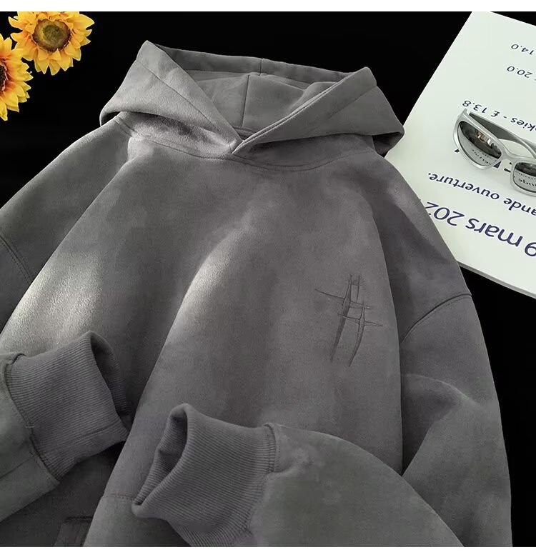 boy Heavyweight Suede Embroidered Sweatshirt For Men, Autumn American Trendy Brand Versatile Hoodie, High Street Lazy Style_voghion.com