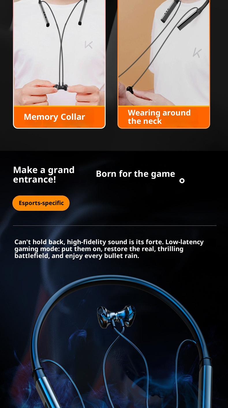 3c Nuove cuffie Bluetooth wireless 5.3 con archetto da collo e qualità audio elevata, slot per schede universale per giochi senza ritardi_voghion.com