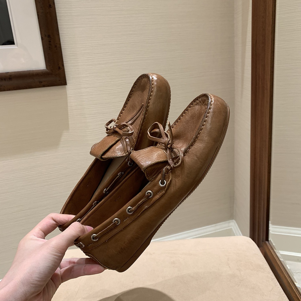 Grape Mom Same In Stock ~ Washed Horse Pattern British Style Bowknot Versatile Comfortable Loafers For Women_voghion.com