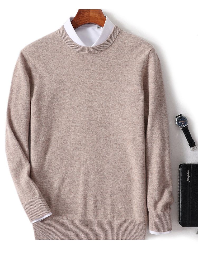 Maglione da uomo in pura lana 100% lavorato a maglia con scollo rotondo, autunno e inverno, senza cuciture, con base in cashmere_voghion.com