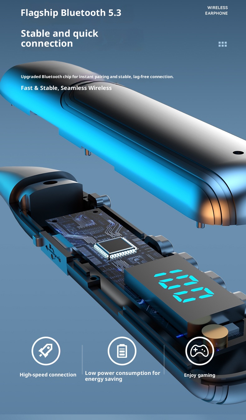 3c 2023 Nuove cuffie Bluetooth da gioco wireless con fascia da collo e display digitale, batteria a lunga durata, universali per tutti_voghion.com