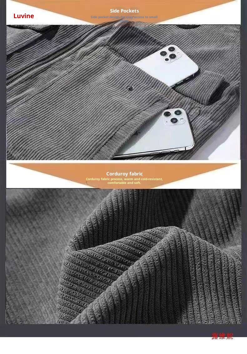 1 2025 Nuova giacca da lavoro casual in velluto a coste da uomo, foderata in pile, per autunno inverno, per uomini giovani e di mezza età_voghion.com