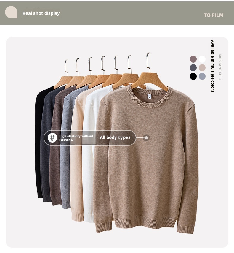 1 Maglione da uomo tinta unita 2025 Autunno Inverno Nuovo foderato in pile ispessito caldo collo medio maglietta base nera top alla moda_voghion.com