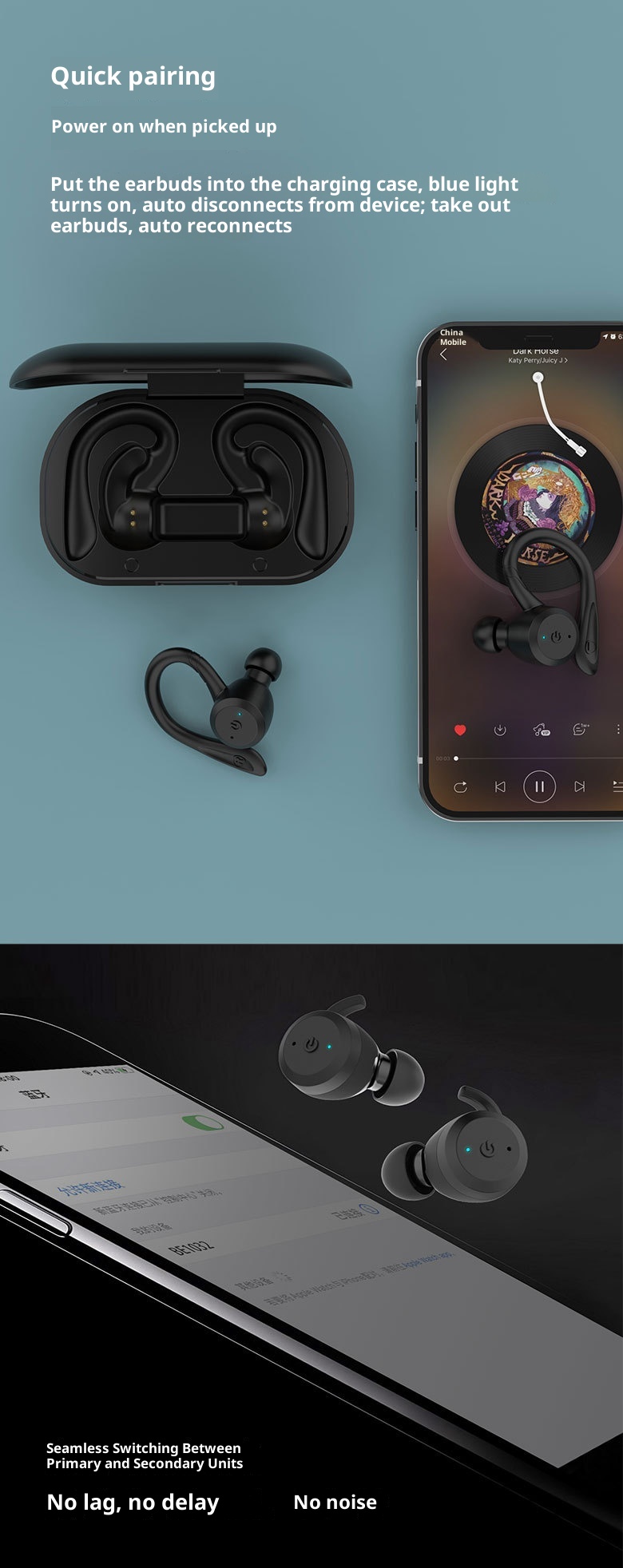 3c In-Ear Sports Headphones Waterproof Long Standby Wireless Bluetooth Earphones High Battery_voghion.com