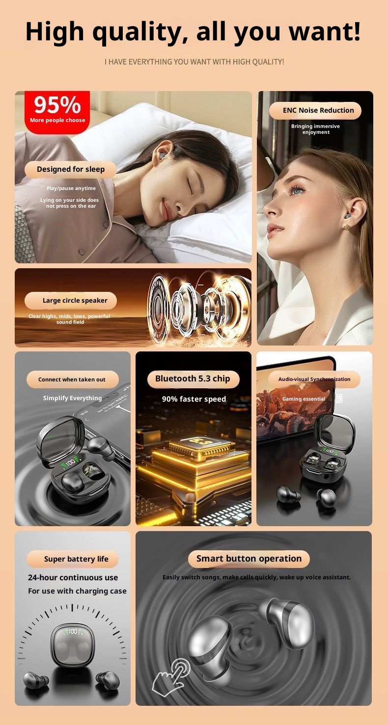 3c Sleep Bluetooth Earbuds True Wireless New Mini Ultra Small No Flashing Light Noise Cancelling In-Ear Unisex Earphones_voghion.com