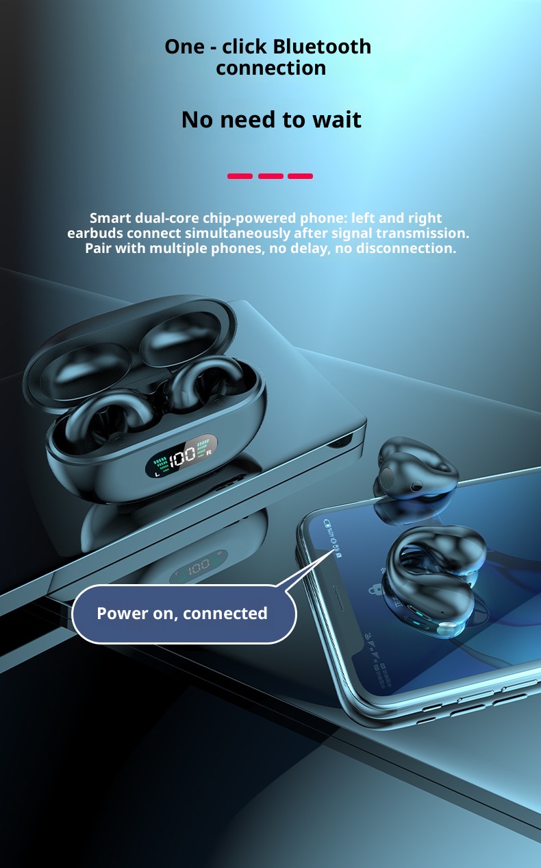 Nuevos auriculares inalámbricos 3c TWS de conducción ósea con clip, mini pantalla digital, sonido de alta calidad, ideales para deportes y con verdadera cancelación de ruido._voghion.com