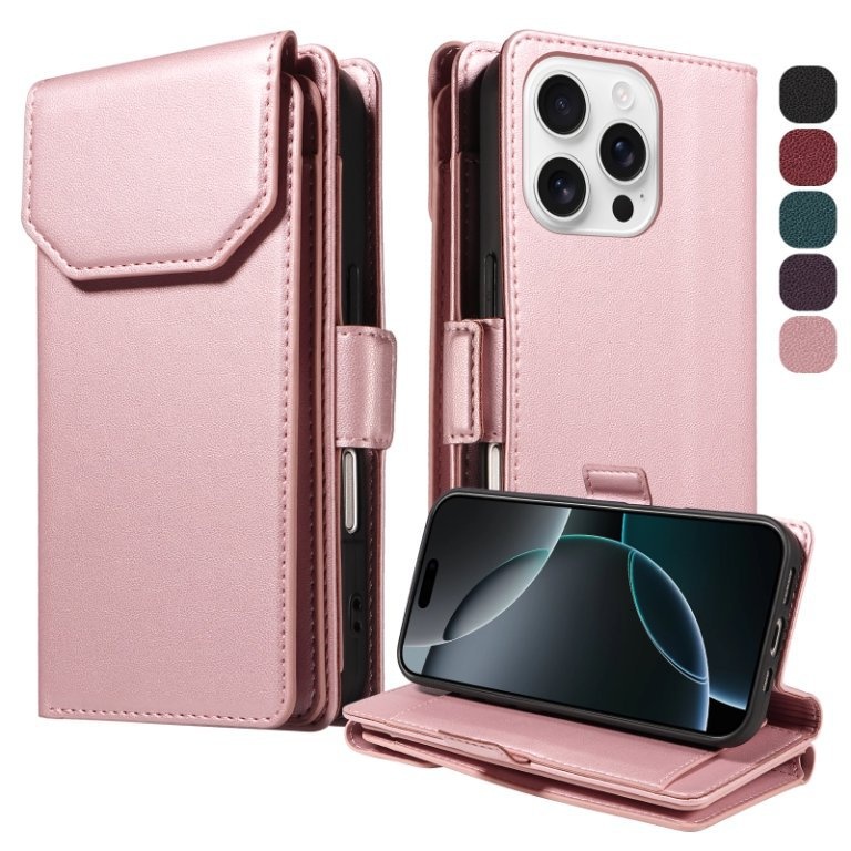 TechGlobe Cross-border-kompatible iPhone 16 Multi-SIM Leder-Wallet-Handyhülle 15 14 Pro Max Schutzhülle_voghion.com