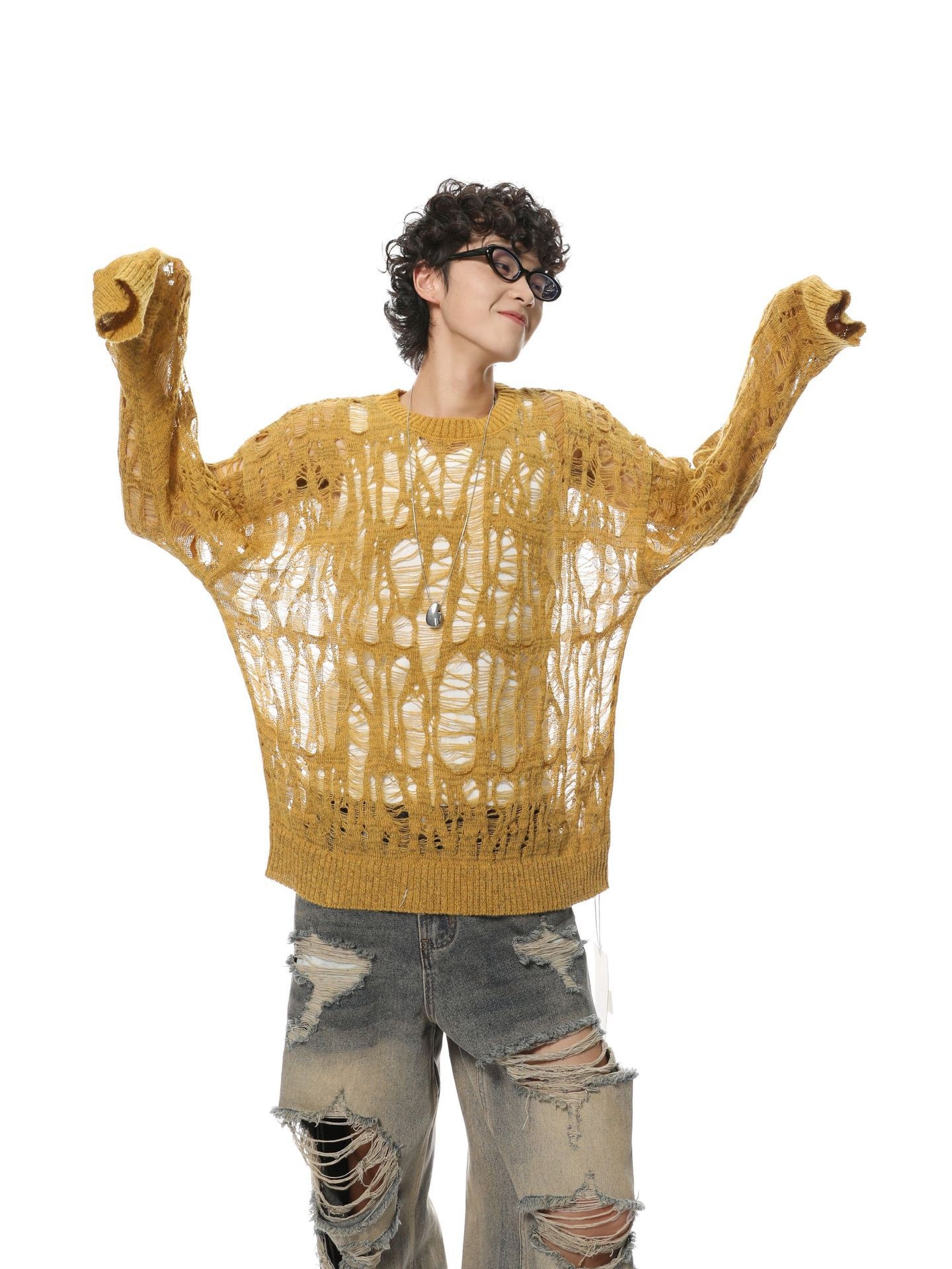 ragazzo ragazzo ragazzo inizio autunno nuovo maglione lavorato a maglia largo nicchia traforata protezione solare uomo stile coreano pigro casual top alla moda_voghion.com