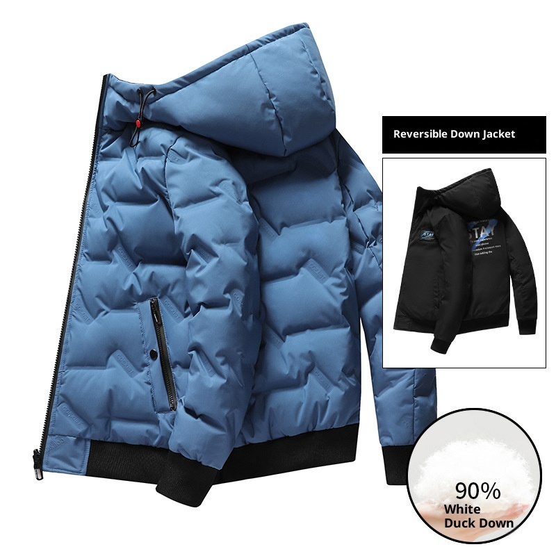 boy Reversible Short New Jacket For Men Youth 90% Fashion White Duck Down Hot Winter Men's Hooded Coat_voghion.com